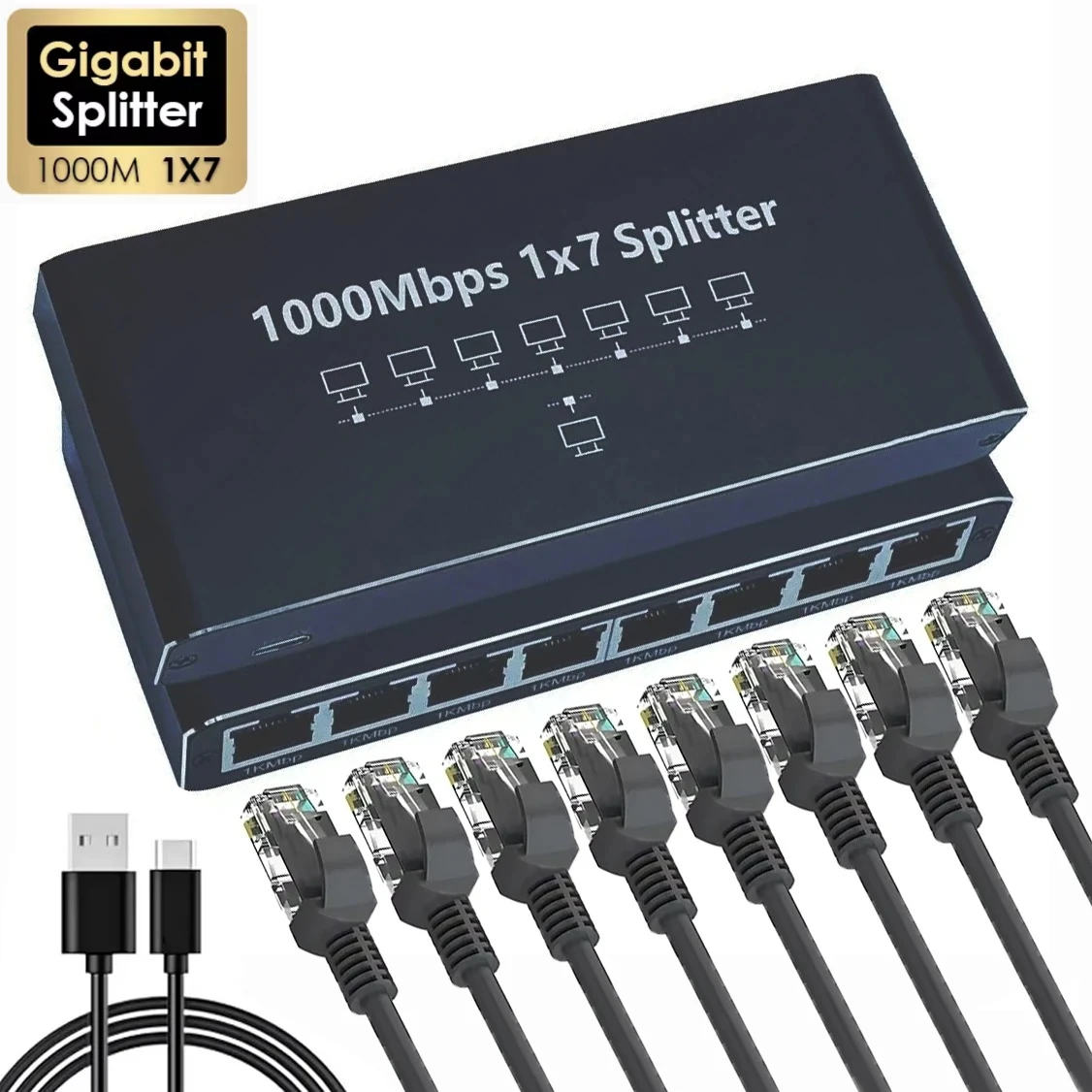 Gigabit Ethernet Splitter 1 to 7 1000Mbps RJ45 LAN Network Splitter for PC Laptop Nintendo Switch Router Internet TV Box