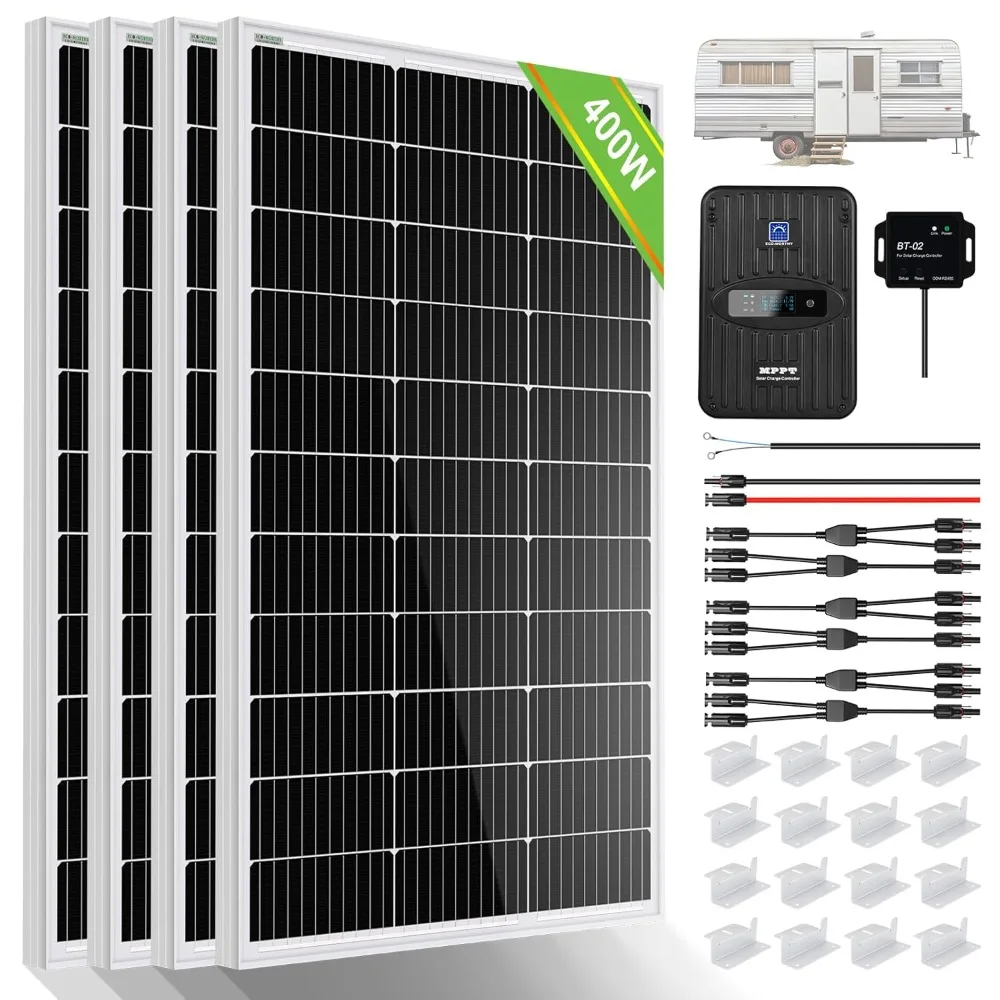 400 Watt 12 Volt Premium Solar Panel Kit :4pcs 100W Solar Panel+ 40A MPPT Charge Controller+ Bluetooth Module+ Mounting