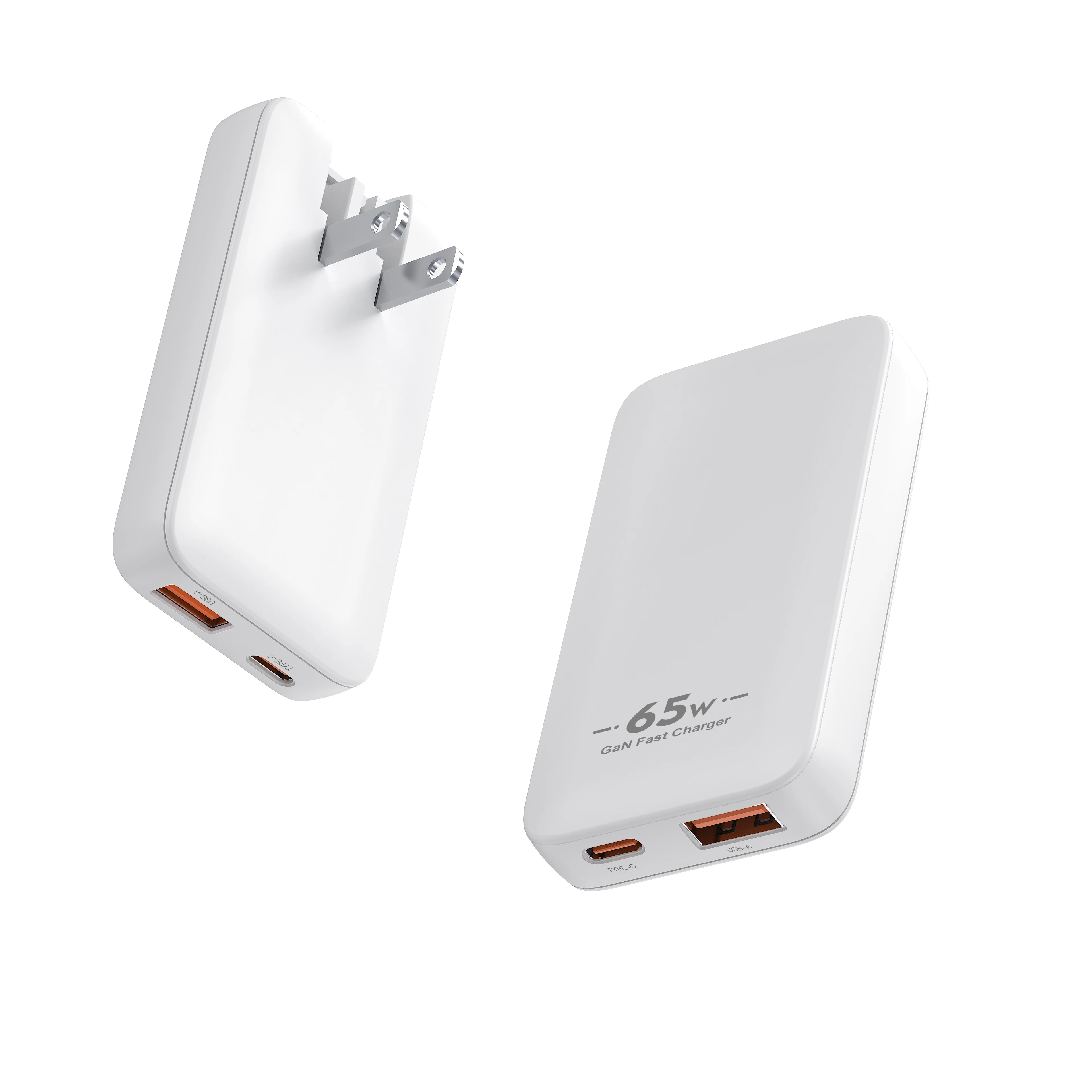 65W GaN Flat USB C Wall Charger Ultra Slim Dual Port USB-A & USB-C Folding Travel Charger for Phones And Tablets