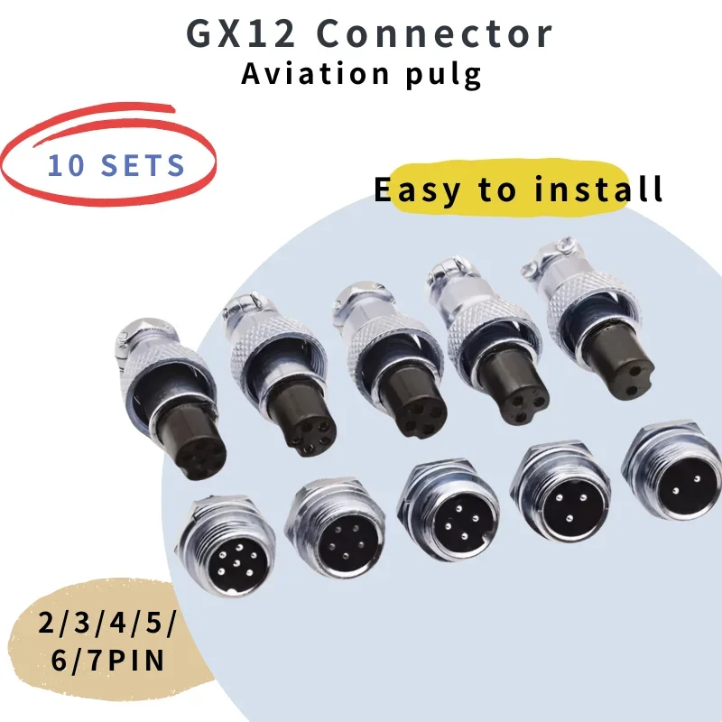 10 Pcs GX12 Aviation Circular Connector GX12-2Pin 3pin 4pin 5pin 6pin 7pin Male Female 12MM M12 Fixed Rear Nut Plug&Socket