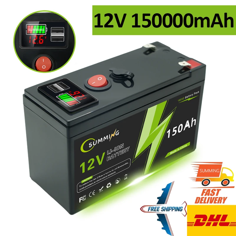 12V 18650 Lithium Battery 150Ah LiFePO4 4000+ Deep Cycles Built-in BMS,for UPS, Kayak Fish Finder, Solar Panel,Power Wheels💊